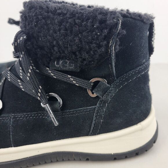 UGG Lakesider Heritage Black Suede Lace Up Mid Top Winter Boots 6.5 - Picture 3 of 11